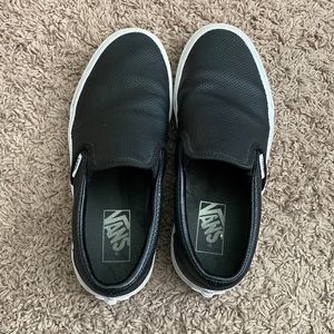 Black Perf leather slip on vans